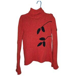 COPY - Bloomingdales Orange Lambswool Turtleneck Sweater With Leaf Design